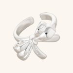 New Arrival Women's Fashionable Brass Ring Resizable Silver Plated with Bowknot Stylish Jewelry