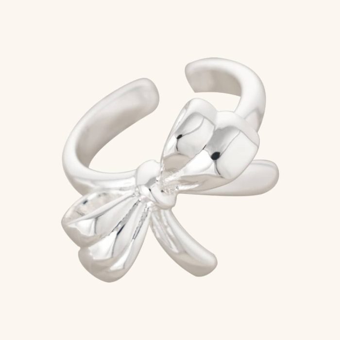 New Arrival Women's Fashionable Brass Ring Resizable Silver Plated with Bowknot Stylish Jewelry - Image 1