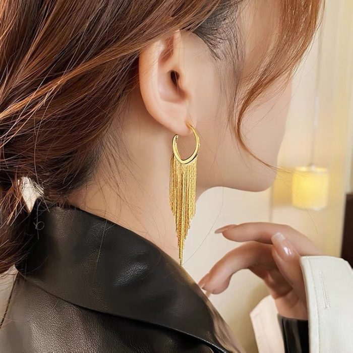 Factory Wholesale Earrings 18K Gold Plated Brass Dangle Tassel Earrings for Women Jewelry - Image 4