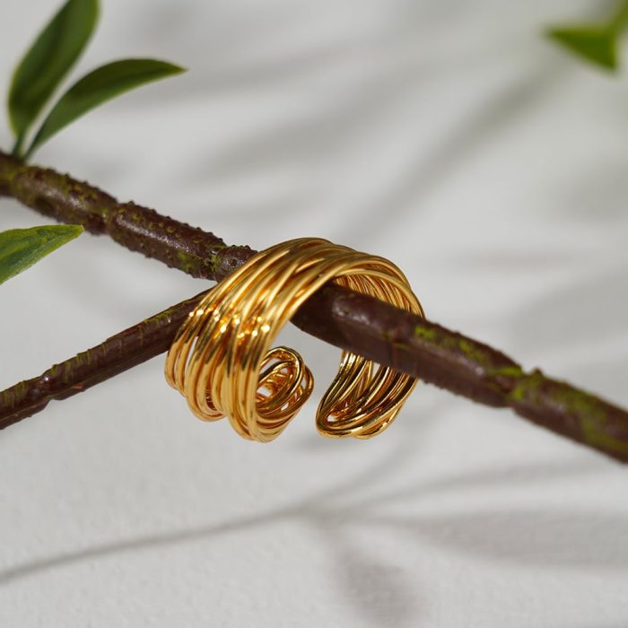 Trendy Vintage Temperament Jewelry 18K Gold Plated Multi Wires Braided Adjustable Size Finger Ring for Women Daily Use - Image 4