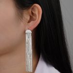 Luxury Trendy Zirconia Diamond Brass Based Dangle Tassel Stud Earrings for Women Events - Image 4