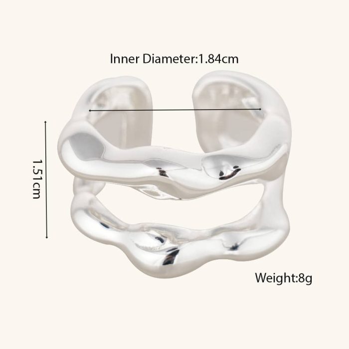 New Arrival Stylish Jewelry Two Chunky Layers Polished Silver Plated Brass Women's Fashion  Resizable Rings - Image 6