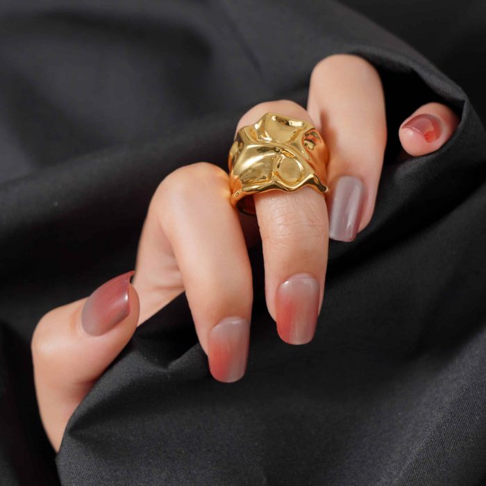Factory Wholesale Fashion Jewelry 18K Gold Plated  Chunky Irregular Textured Open Resizable Rings for Women And Girls - Image 3