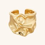 Factory Wholesale Fashion Jewelry 18K Gold Plated  Chunky Irregular Textured Open Resizable Rings for Women And Girls