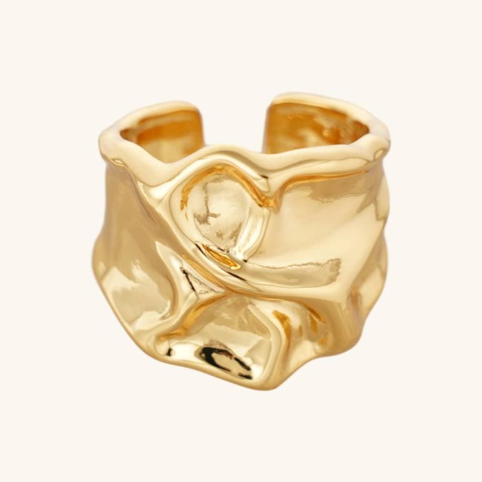 Factory Wholesale Fashion Jewelry 18K Gold Plated  Chunky Irregular Textured Open Resizable Rings for Women And Girls - Image 1