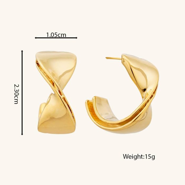 New Arrival Vintage Style Double Chunky Layers Twisted 18K Gold Plated Minimalist Brass Open Hoop Earrings - Image 6