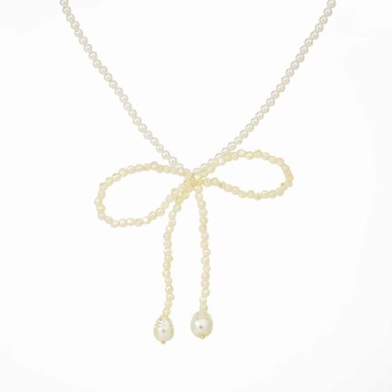 Fashion Vintage Design Jewelry Full Beaded Imitation Pearl Knot Bow Shape Pendent Necklace Women's Gift