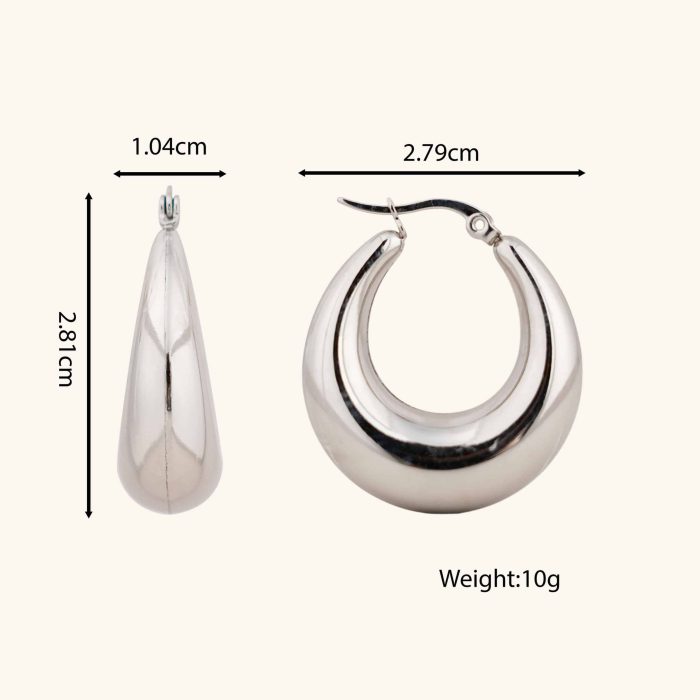 Premium High-End Chunky Charm Waterproof Stainless Steel U Shape Hoop Earrings - Image 5