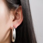 Simple Temperament Chunky C Shape Stainless Steel Statement Hoop Earrings For Womens - Image 4