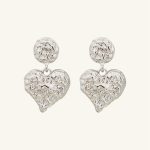 Classic Stylish Heart Shape Pendant Imitation Rhodium Plated Hammered Zinc Alloy Drop Earrings for Women