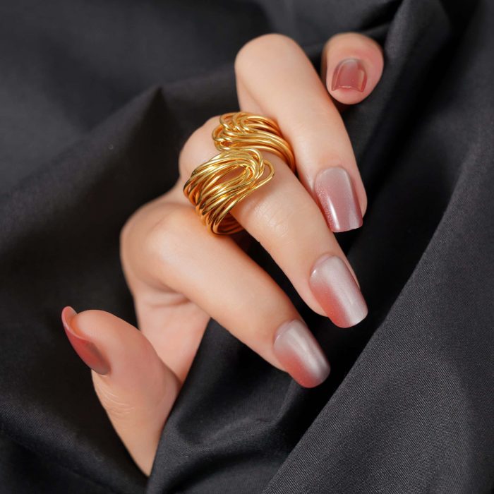 Trendy Vintage Temperament Jewelry 18K Gold Plated Multi Wires Braided Adjustable Size Finger Ring for Women Daily Use - Image 3