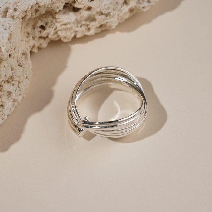 Factory Wholesale Vintage Chunky Textured Twisted Design Brass Silver Plated Resizable Rings for Women Jewelry Use - Image 5