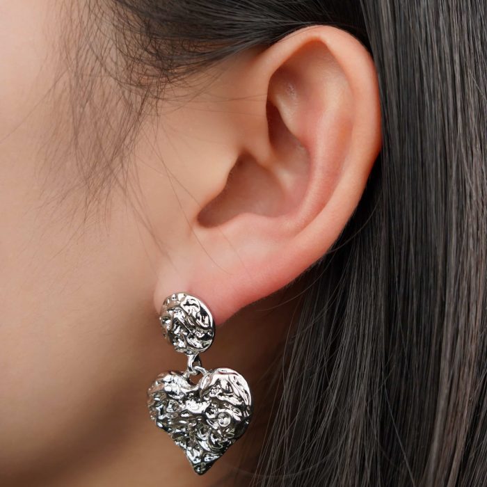 Hot Selling Zinc Alloy Irregular Heart Earrings For Lady Real Silver Fashion Drop Earrings Wholesale 2024 Jewelry - Image 4