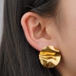 Geometric Stainless Steel Earring Gold Jewelry Earrings Pleated Polished Stud Earrings For Women - Image 4