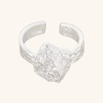 Chunky Irregular Geometry Silver-Plated Brass Rings Open and Resizable Fashion Accessories