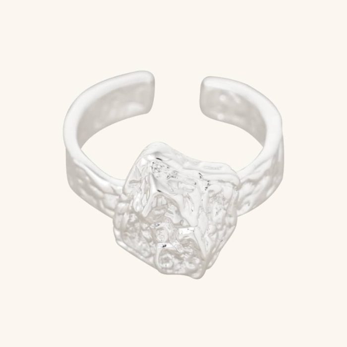 Chunky Irregular Geometry Silver-Plated Brass Rings Open and Resizable Fashion Accessories - Image 1