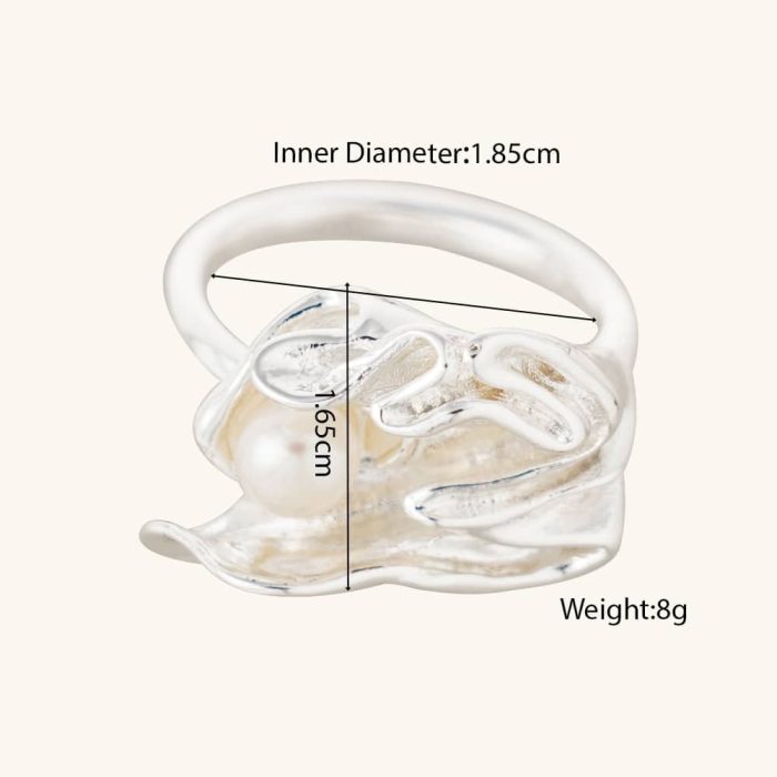 Wholesale Fine Jewelry Silver Plated Imitation Pearl Inlay Chunky Irregular Textured Open Resizable Fashion Rings - Image 6