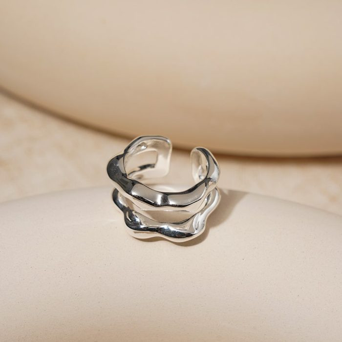 New Arrival Stylish Jewelry Two Chunky Layers Polished Silver Plated Brass Women's Fashion  Resizable Rings - Image 4