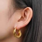 Factory Wholesale Fashion Jewelry 14K Gold Plated Waterproof Hypoallergenic Stainless Steel Hoop Earrings for Women - Image 4