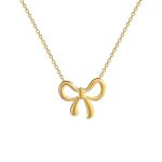 Minimalist Design Stainless Steel Fashion Accessory Waterproof with 18K Gold Plating Tempered Knot Bow Pendant Necklace