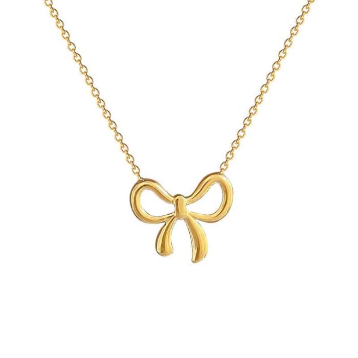 Minimalist Design Stainless Steel Fashion Accessory Waterproof with 18K Gold Plating Tempered Knot Bow Pendant Necklace - Image 1
