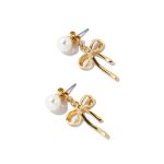 2024 Fashionable Vintage Brass Jewelry with Knot Bow Imitation Pearl Stud Elegant Dangle Earrings for Women Gift