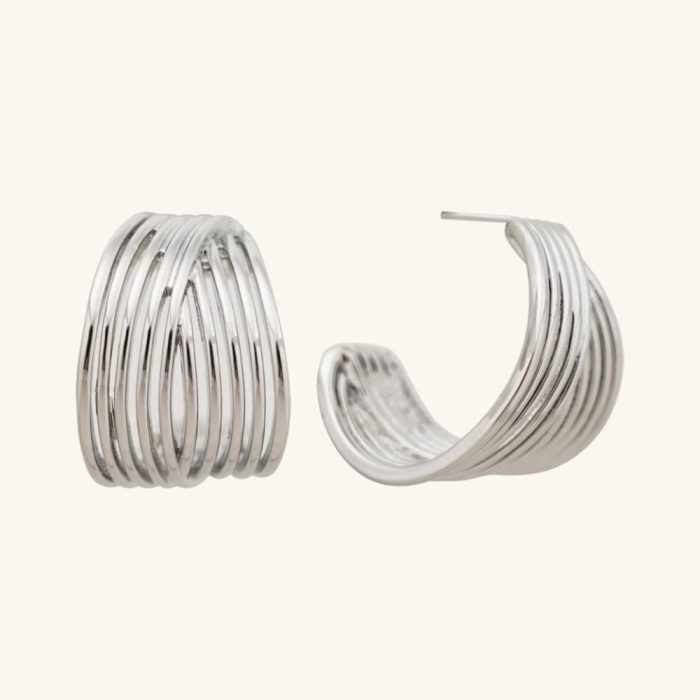 Fashionable Costume Jewelry Vintage Style Chunky Textured Palladium Plated C Shape Brass Stud Earrings for Women Daily Wear - Image 1