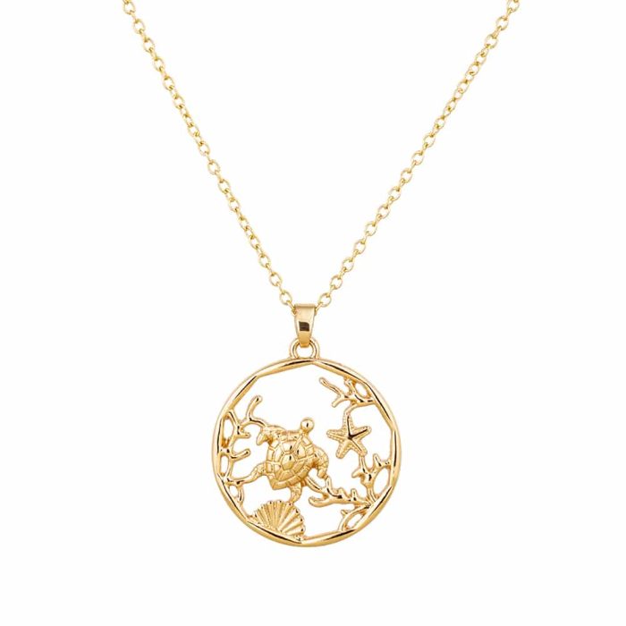 Wholesale Fashion Accessories Ocean Creatures Imitation Gold Plated Zinc Alloy Round Shape Pendant Necklace - Image 1