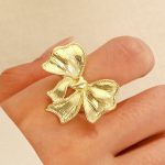 2024 New Arrival Trendy Design Brass Resizable Ring Textured Chunky Bow Women Statement Ring - Image 4