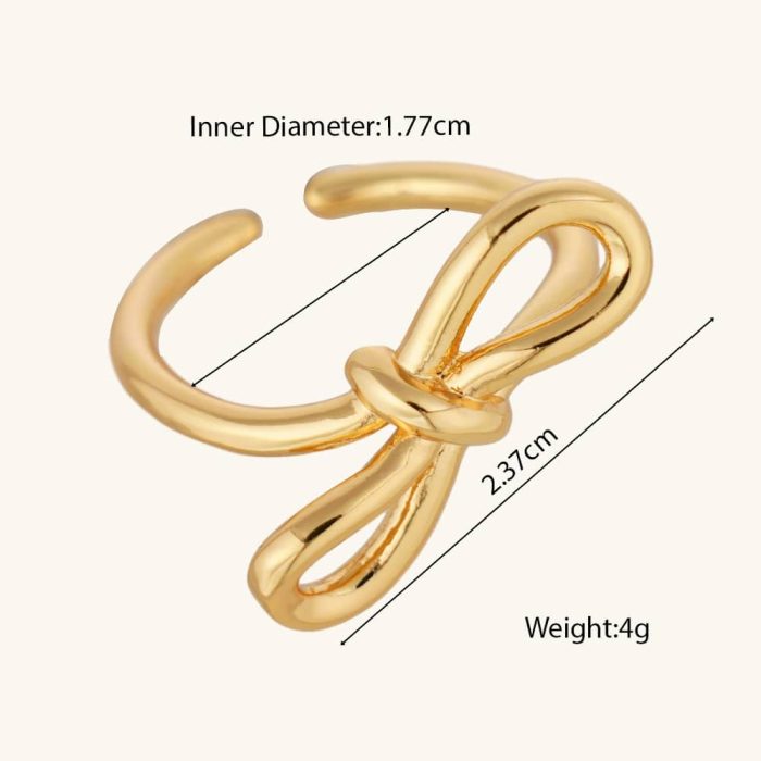 Factory Directly Wholesale Jewelry 18K Gold Plated Knot Bow Brass Ring for Women and Girls Daily Wear - Image 6