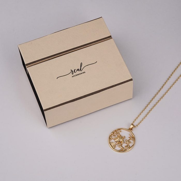Wholesale Fashion Accessories Ocean Creatures Imitation Gold Plated Zinc Alloy Round Shape Pendant Necklace - Image 4