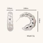 Palladium Plating Silver Color Popular Earrings Twisted Textured Fashion Half Hoop Earrings With Stud For Women - Image 6
