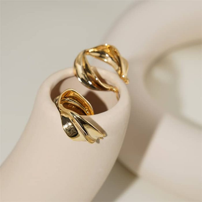 Fashionable Costume Jewelry Chunky Twisted 18K Gold Plated Brass Hoop Earrings Hyperbole Geometric Vintage Earrings for Women - Image 2