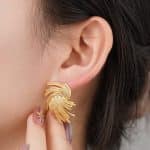 2024 Fashionable Vintage Jewelry 18K Gold Plated Spiral Splash Textured Brass Stud Earrings - Image 5