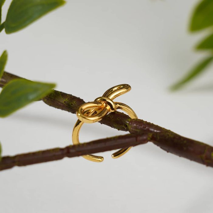 Factory Directly Wholesale Jewelry 18K Gold Plated Knot Bow Brass Ring for Women and Girls Daily Wear - Image 4