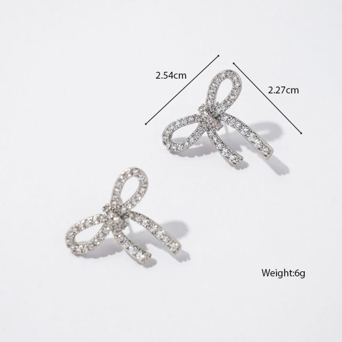 Factory Wholesale Vintage Jewelry Brass Dangle Earrings with Zircon Inlay Knot Bow Design for Wedding Party or Gift - Image 6