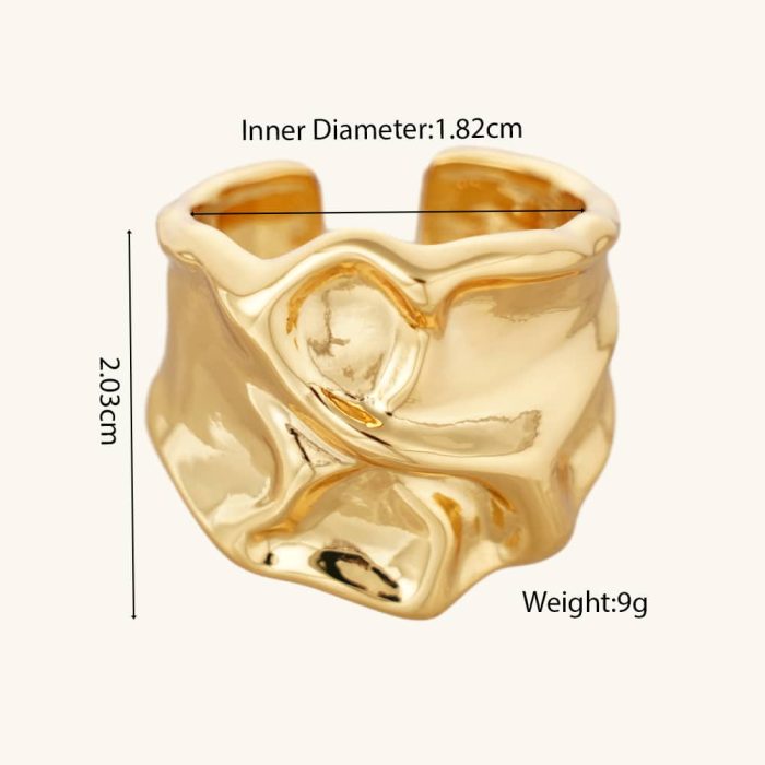 Factory Wholesale Fashion Jewelry 18K Gold Plated  Chunky Irregular Textured Open Resizable Rings for Women And Girls - Image 6