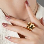 Factory Wholesale Fashion Jewelry 18K Gold Plated  Chunky Irregular Textured Open Resizable Rings for Women And Girls - Image 2