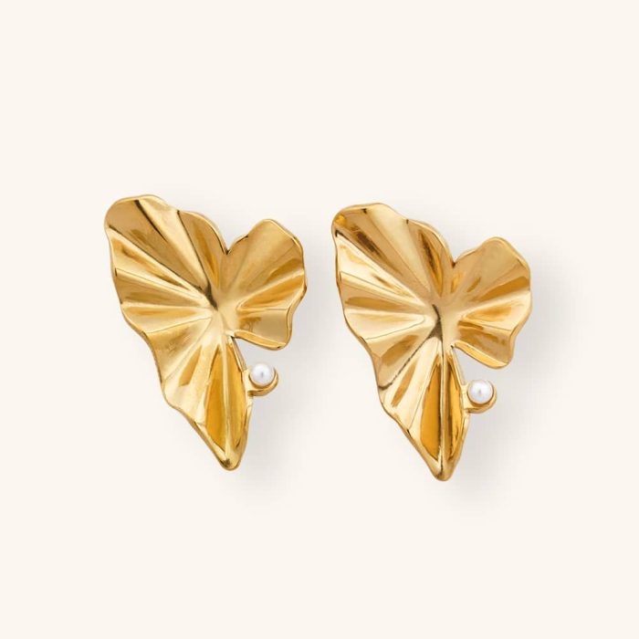 18K gold irregular pleated titanium steel necklace earrings rings women's stainless steel jewelry wholesale - Image 1