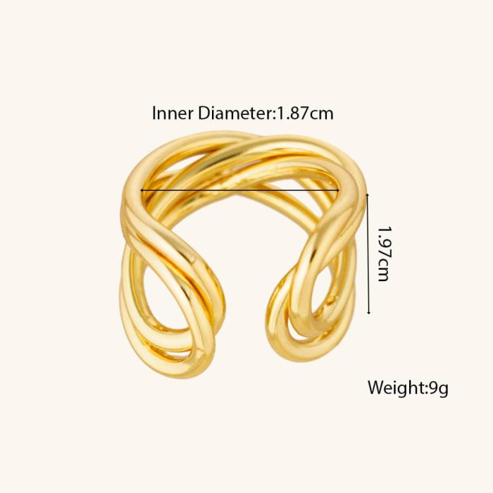 Factory Wholesale 18K Gold Plated Twisted Adjustable Chunky Textured Fashion Rings for Women's Stylish Jewelry - Image 6