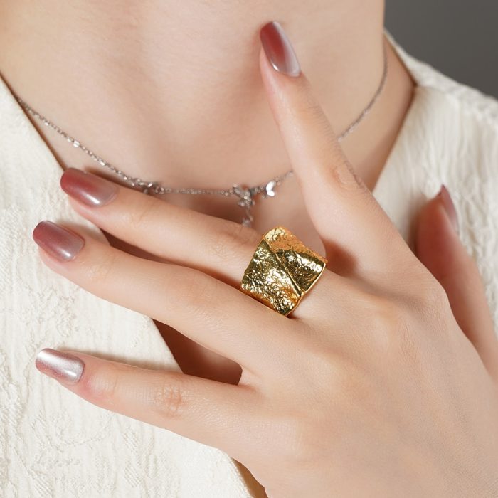 Vintage Fashionable Jewelry Chunky Irregular Textured Thick Wide Brass Adjustable Open Rings for Women Accessories - Image 2