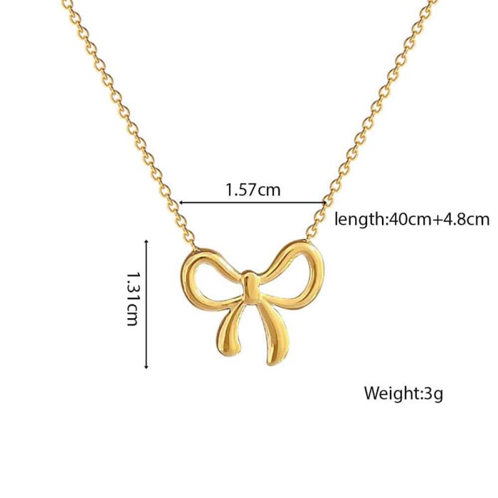 Minimalist Design Stainless Steel Fashion Accessory Waterproof with 18K Gold Plating Tempered Knot Bow Pendant Necklace - Image 6