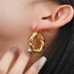 Twisted Art Inspired Brass 18K Gold Plating Color Hoop Earrings - Image 4