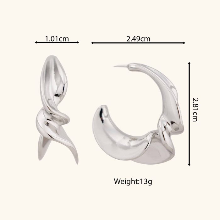 Factory Wholesale Jewelry Vintage Earrings Twisted Texture C Shape 18K Gold Plated Brass Open Hoop Earrings for Women - Image 6