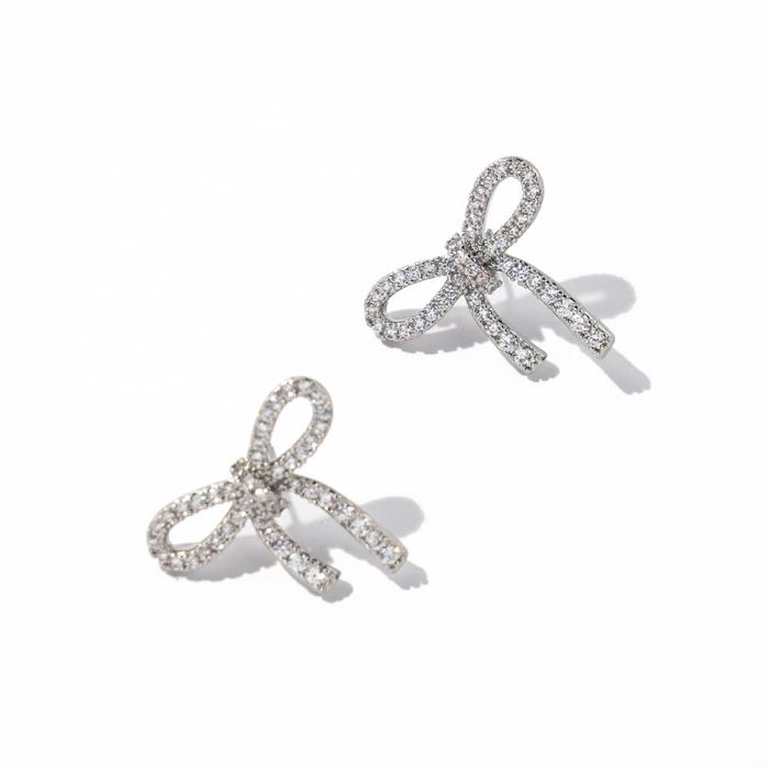 Factory Wholesale Vintage Jewelry Brass Dangle Earrings with Zircon Inlay Knot Bow Design for Wedding Party or Gift - Image 1