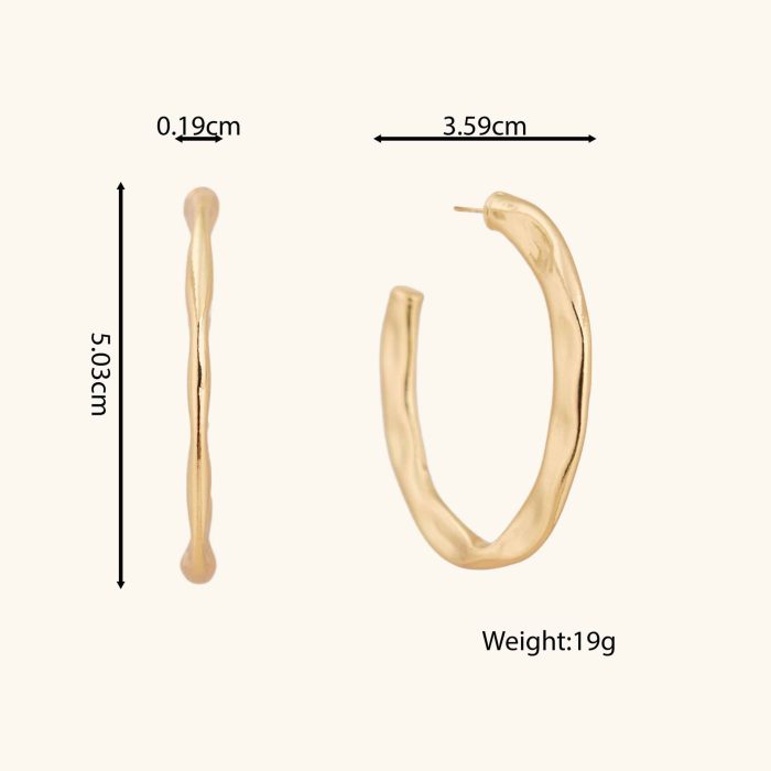 Wholesale Bulk Jewelry Irregular Hammered C Shape Gold Plated Color Open Hoop Earrings for Women Jewelry - Image 6