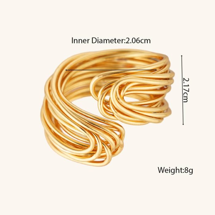 Trendy Vintage Temperament Jewelry 18K Gold Plated Multi Wires Braided Adjustable Size Finger Ring for Women Daily Use - Image 6