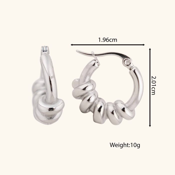 2024 Premium Waterproof Women'S Stainless Steel Silver Color Stud Twisted Art Design Hoop Earrings - Image 6