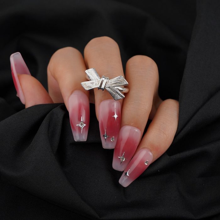 2024 New Minimalist Design Brass Silver-Plated Knot Bow Women's Fashion Resizable Rings - Image 4