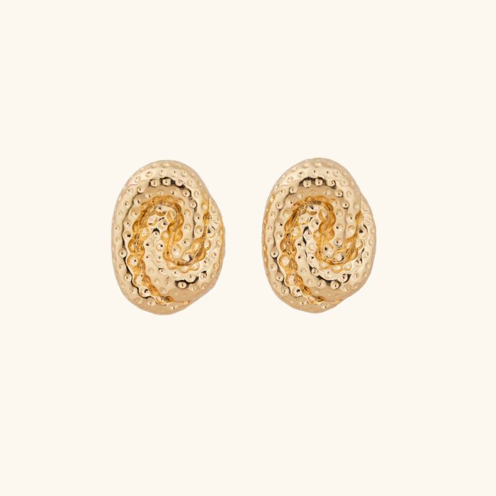 Chunky Spiral Hammered Zinc Alloy Fashion Earrings Gold Plated Vintage Statement Stud Earrings for Women Wholesale Bulk - Image 1